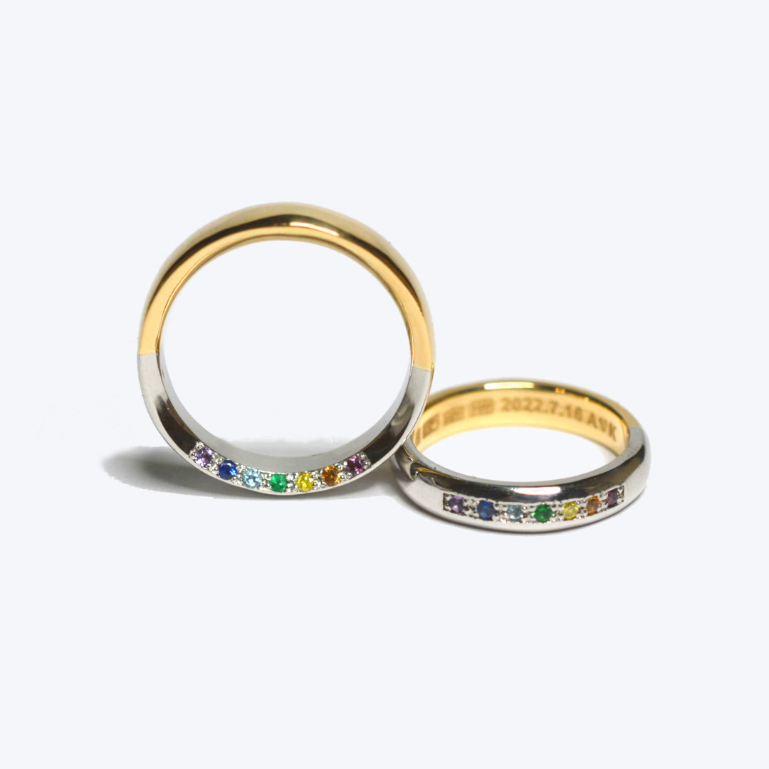 虹色石の結婚指輪22